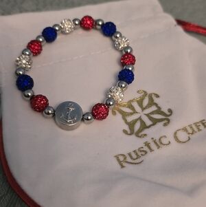 Rustic Cuff Patriotic Beaded Bracelet